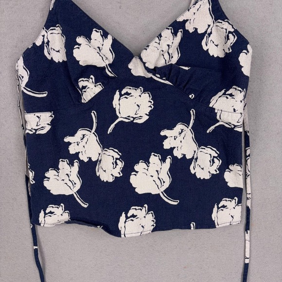 Free People Susie Printed Top Womens Large Blue Floral Wrap Cami Smocked Peplum - Picture 4 of 15